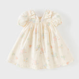 Dave&Bella Summer Toddler Girls Beige Cute Floral Print Soft Party A-line Dress