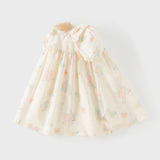 Dave&Bella Summer Toddler Girls Beige Cute Floral Print Soft Party A-line Dress