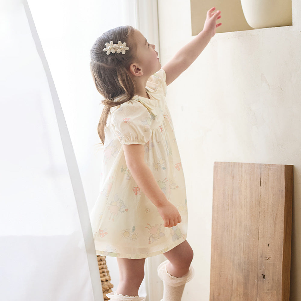 Dave&Bella Summer Toddler Girls Beige Cute Floral Print Soft Party A-line Dress