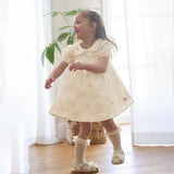 Dave&Bella Summer Toddler Girls Beige Cute Floral Print Soft Party A-line Dress