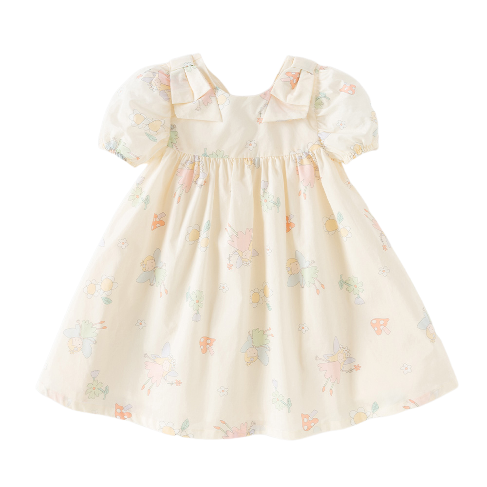 Dave&Bella Summer Toddler Girls Beige Cute Floral Print Soft Party A-line Dress