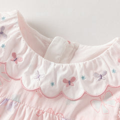 Dave&Bella Summer Toddler Girls Pink Butterfly Print Cute Doll Collar Soft A-line Party Dress