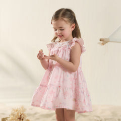 Dave&Bella Summer Toddler Girls Pink Butterfly Print Cute Doll Collar Soft A-line Party Dress
