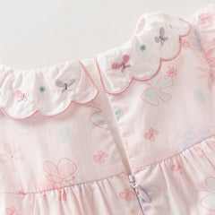 Dave&Bella Summer Toddler Girls Pink Butterfly Print Cute Doll Collar Soft A-line Party Dress