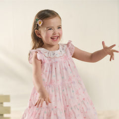 Dave&Bella Summer Toddler Girls Pink Butterfly Print Cute Doll Collar Soft A-line Party Dress