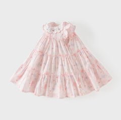 Dave&Bella Summer Toddler Girls Pink Butterfly Print Cute Doll Collar Soft A-line Party Dress