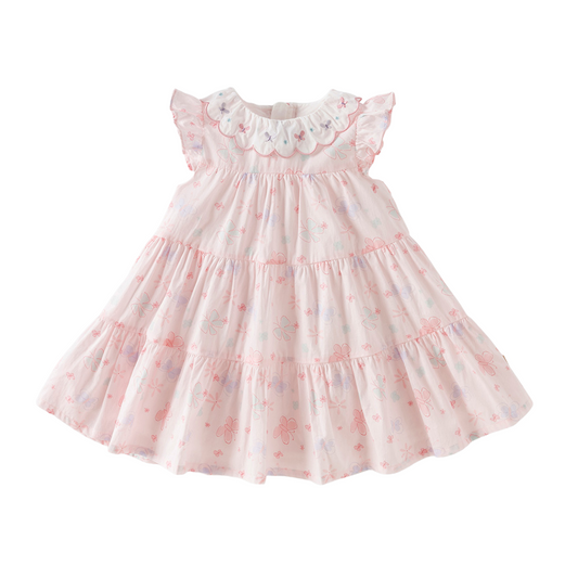 Dave&Bella Summer Toddler Girls Pink Butterfly Print Cute Doll Collar Soft A-line Party Dress