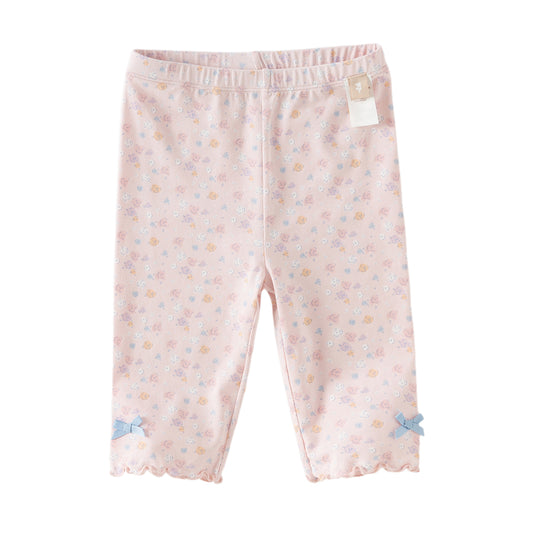 Dave&Bella Summer Toddler Girls Pink/Green Floral Print Lightweight Soft Leggings