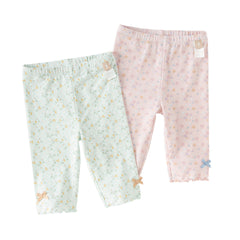 Dave&Bella Summer Toddler Girls Pink/Green Floral Print Lightweight Soft Leggings