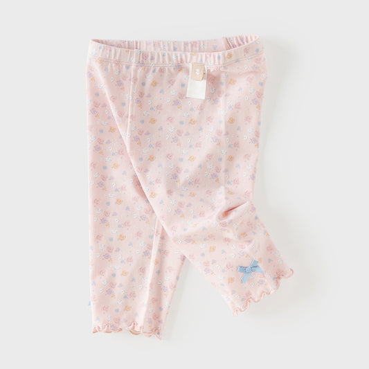 Dave&Bella Summer Toddler Girls Pink/Green Floral Print Lightweight Soft Leggings
