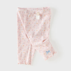 Dave&Bella Summer Toddler Girls Pink/Green Floral Print Lightweight Soft Leggings