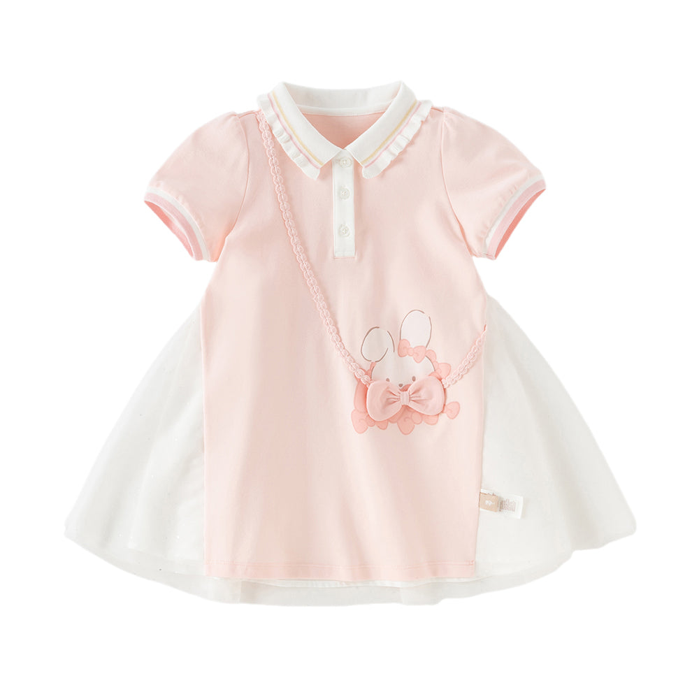 Dave&Bella Toddler Girls Summer Cute Pink College-style Mesh Party Dress