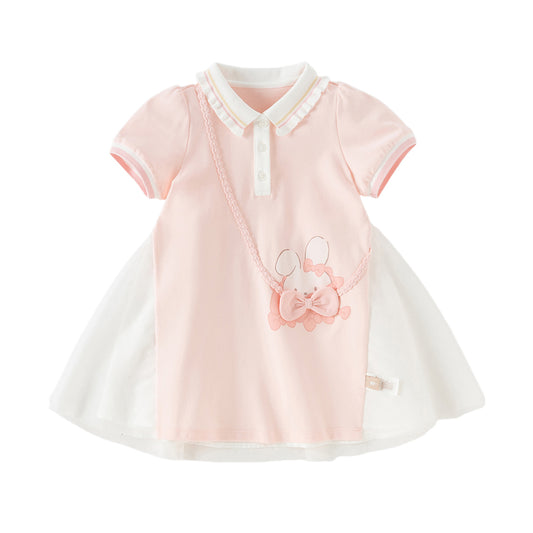 Dave&Bella Toddler Girls Summer Cute Pink College-style Mesh Party Dress