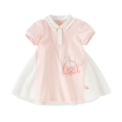 Dave&Bella Toddler Girls Summer Cute Pink College-style Mesh Party Dress