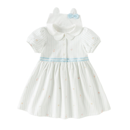 Dave&Bella Toddler Girls Summer Stylish Striped Navy Collar A-line Comfortable Dress