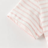 Dave&Bella Toddler Girls Summer Adorable Pink Striped Rabbit Print Cotton Casual T-shirts