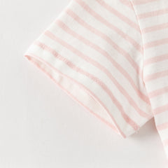 Dave&Bella Toddler Girls Summer Adorable Pink Striped Rabbit Print Cotton Casual T-shirts