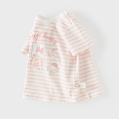 Dave&Bella Toddler Girls Summer Adorable Pink Striped Rabbit Print Cotton Casual T-shirts