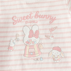 Dave&Bella Toddler Girls Summer Adorable Pink Striped Rabbit Print Cotton Casual T-shirts