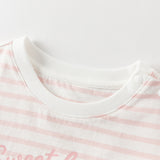 Dave&Bella Toddler Girls Summer Adorable Pink Striped Rabbit Print Cotton Casual T-shirts