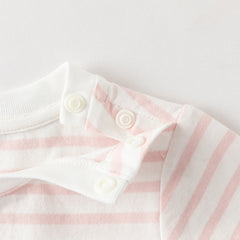 Dave&Bella Toddler Girls Summer Adorable Pink Striped Rabbit Print Cotton Casual T-shirts