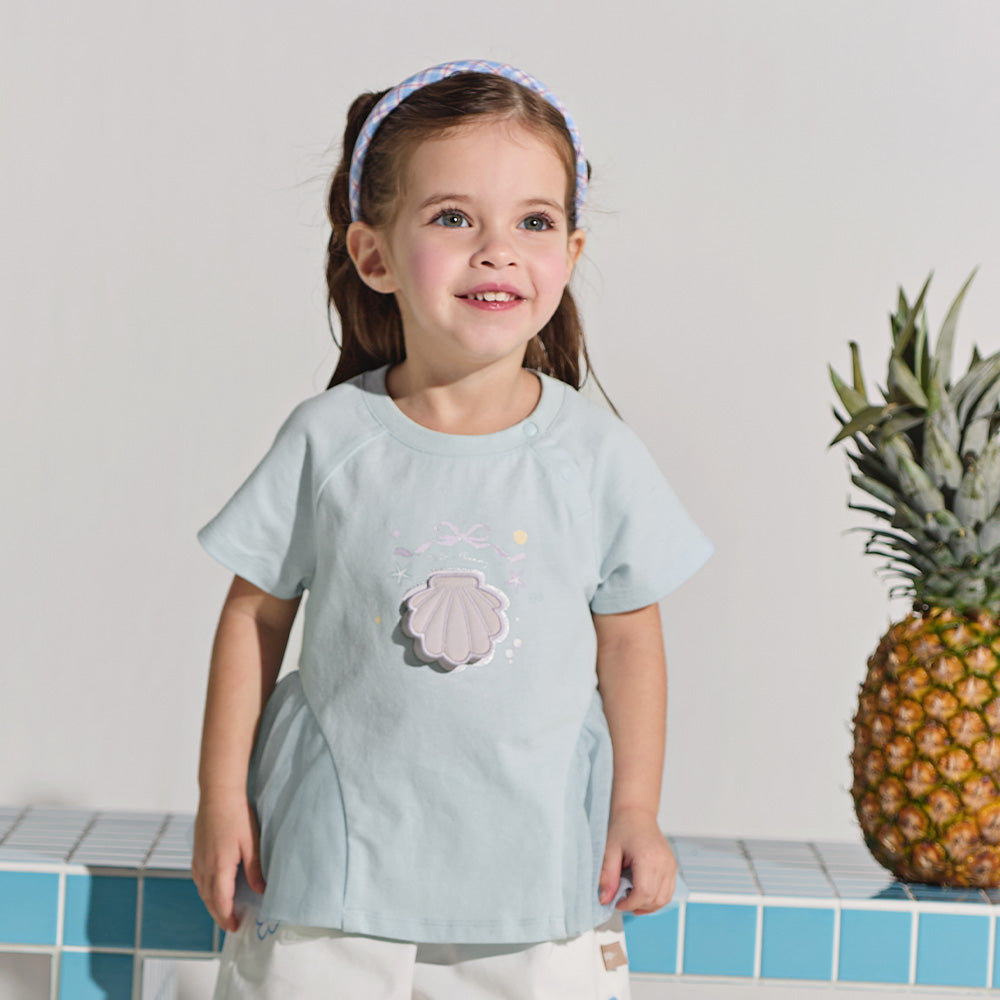 Dave&Bella Summer Toddler Girls Blue Short Sleeve Stylish Soft Embroidery T-shirts