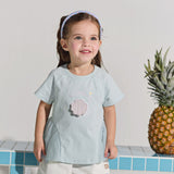 Dave&Bella Summer Toddler Girls Blue Short Sleeve Stylish Soft Embroidery T-shirts