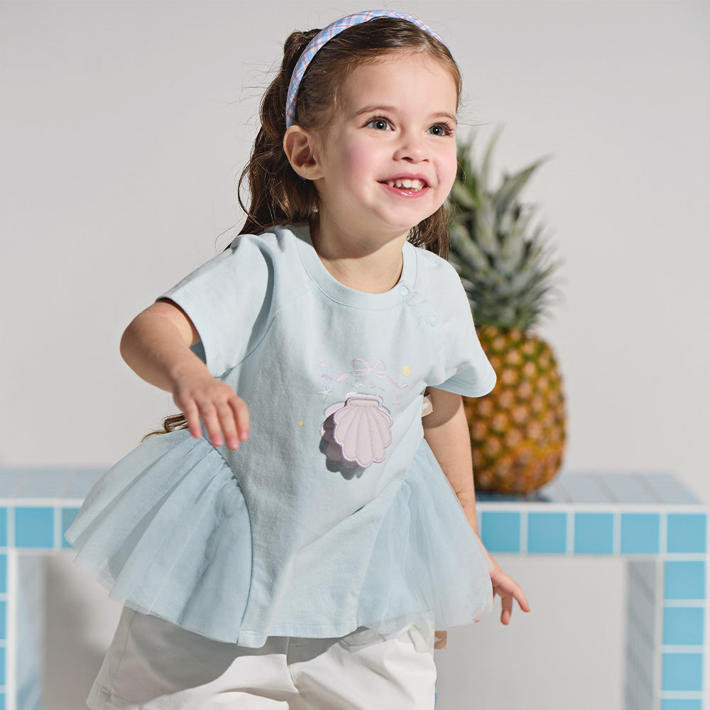 Dave&Bella Summer Toddler Girls Blue Short Sleeve Stylish Soft Embroidery T-shirts