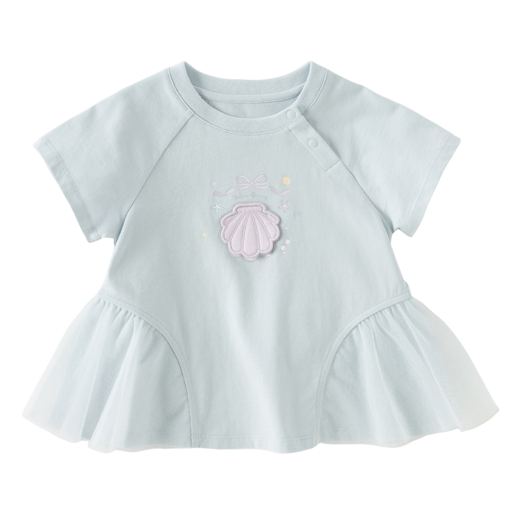 Dave&Bella Summer Toddler Girls Blue Short Sleeve Stylish Soft Embroidery T-shirts