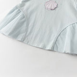 Dave&Bella Summer Toddler Girls Blue Short Sleeve Stylish Soft Embroidery T-shirts