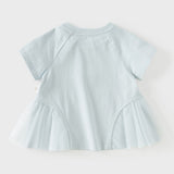 Dave&Bella Summer Toddler Girls Blue Short Sleeve Stylish Soft Embroidery T-shirts