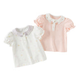 Dave&Bella Toddler Girls Summer Pink/Beige Print Soft College-style Comfortable Polos