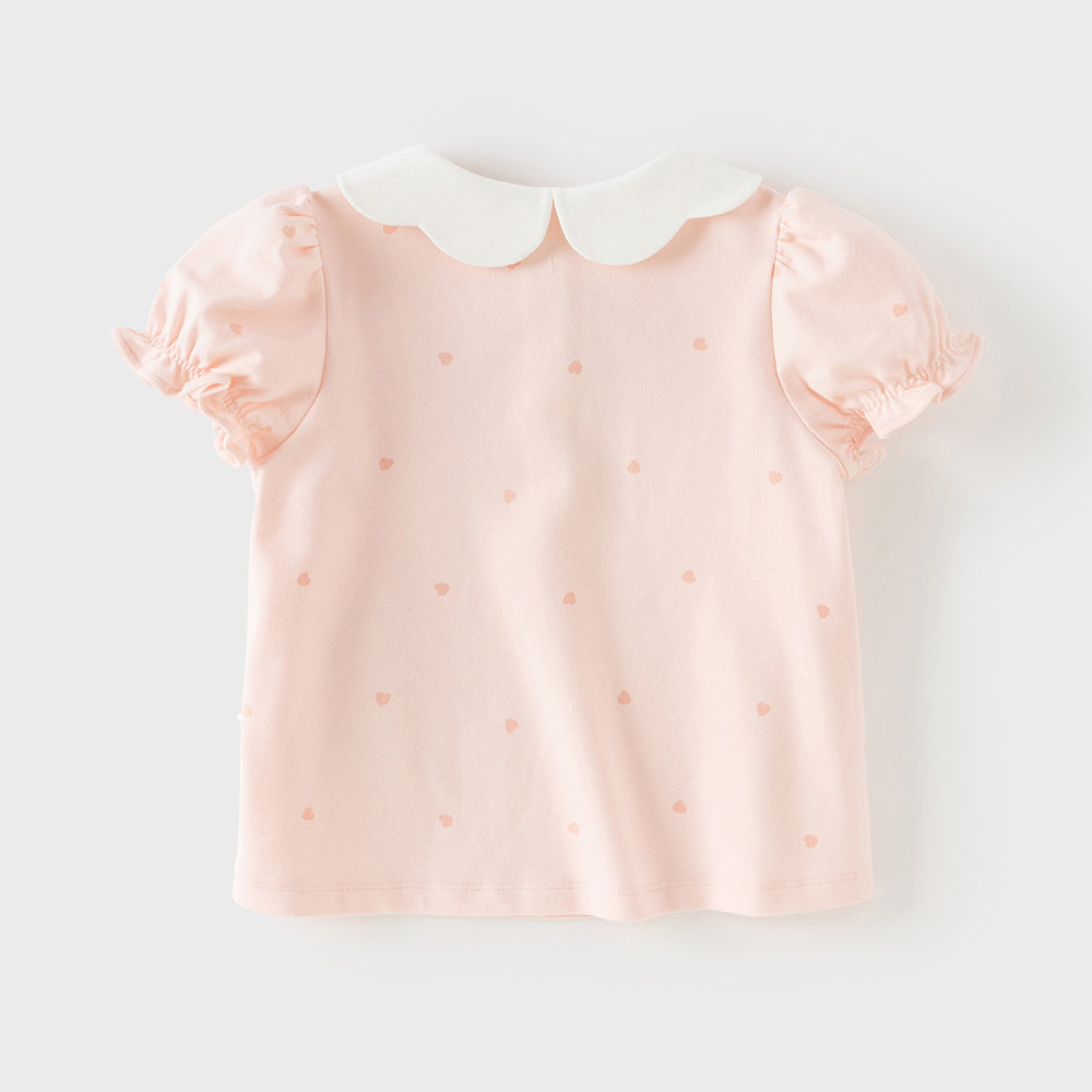 Dave&Bella Toddler Girls Summer Pink/Beige Print Soft College-style Comfortable Polos