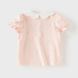 Dave&Bella Toddler Girls Summer Pink/Beige Print Soft College-style Comfortable Polos