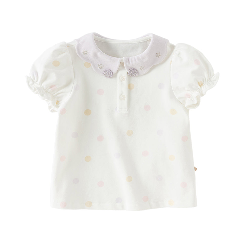 Dave&Bella Toddler Girls Summer Pink/Beige Print Soft College-style Comfortable Polos