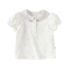 Dave&Bella Toddler Girls Summer Pink/Beige Print Soft College-style Comfortable Polos
