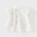 Dave&Bella Summer Toddler Girls Cute Sea World Print White Doll Collar Soft Cotton Shirts