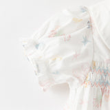 Dave&Bella Summer Toddler Girls Cute Sea World Print White Doll Collar Soft Cotton Shirts