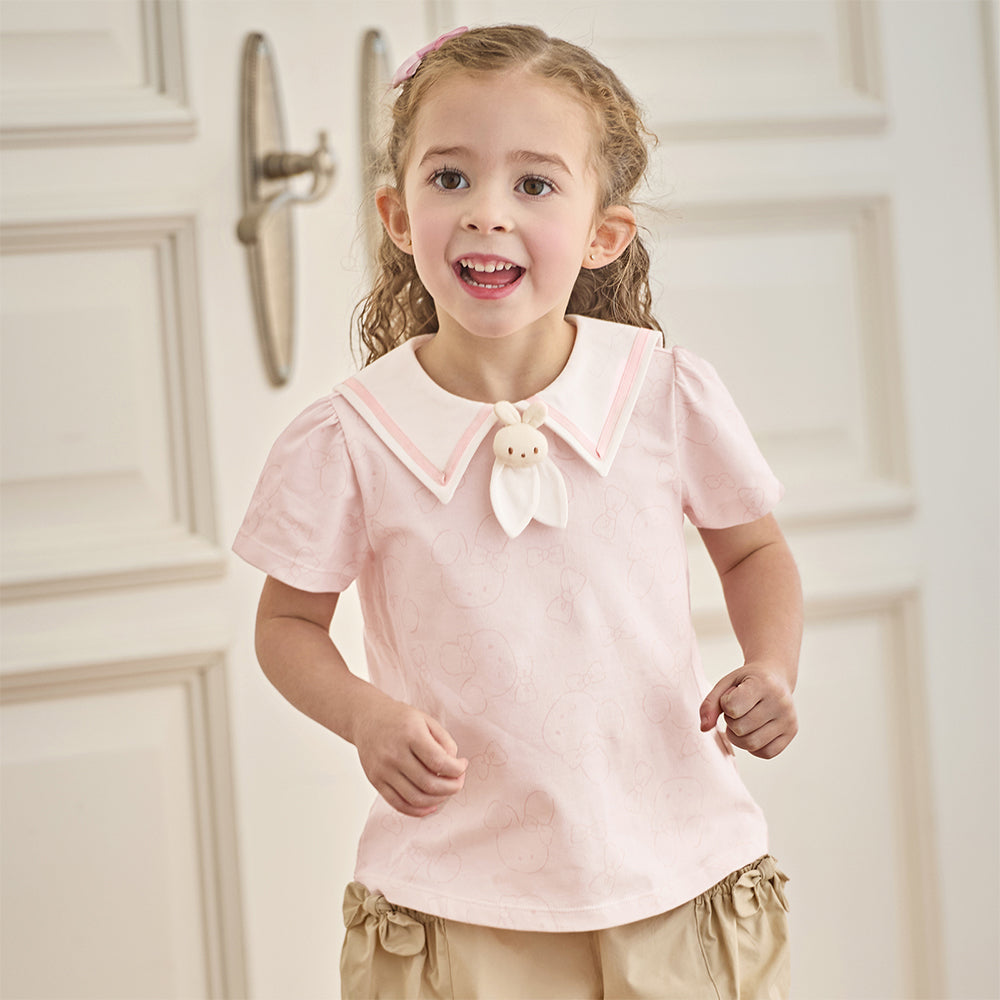 Dave&Bella Toddler Girls Summer Cute Pink College-style Short Sleeve Soft T-shirts