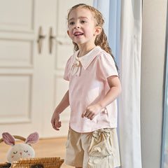 Dave&Bella Toddler Girls Summer Cute Pink College-style Short Sleeve Soft T-shirts