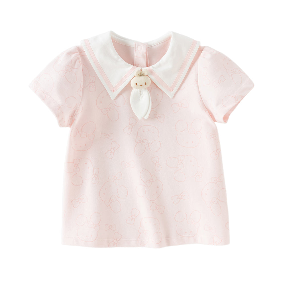 Dave&Bella Toddler Girls Summer Cute Pink College-style Short Sleeve Soft T-shirts