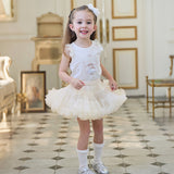 Dave&Bella Toddler Girls Summer Cute Pink/Beige High Waist Flared Mini Tutu Mesh Skirts