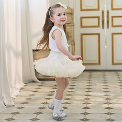 Dave&Bella Toddler Girls Summer Cute Pink/Beige High Waist Flared Mini Tutu Mesh Skirts