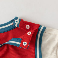 Dave&Bella Summer Toddler Boys Summer Red/Light Blue Lightweight Soccer Outfit Sets