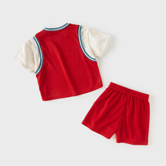 Dave&Bella Summer Toddler Boys Summer Red/Light Blue Lightweight Soccer Outfit Sets