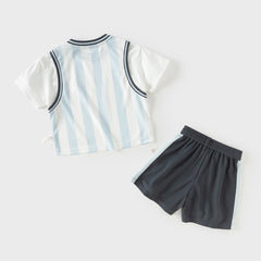 Dave&Bella Summer Toddler Boys Summer Red/Light Blue Lightweight Soccer Outfit Sets