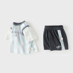 Dave&Bella Summer Toddler Boys Summer Red/Light Blue Lightweight Soccer Outfit Sets