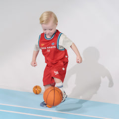 Dave&Bella Summer Toddler Boys Summer Red/Light Blue Lightweight Soccer Outfit Sets