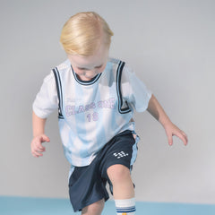 Dave&Bella Summer Toddler Boys Summer Red/Light Blue Lightweight Soccer Outfit Sets