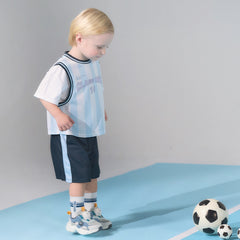 Dave&Bella Summer Toddler Boys Summer Red/Light Blue Lightweight Soccer Outfit Sets